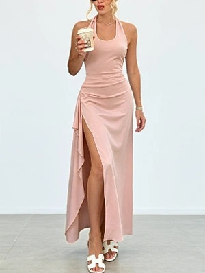 Halter Ruffle Hem Sleeveless Maxi Dress