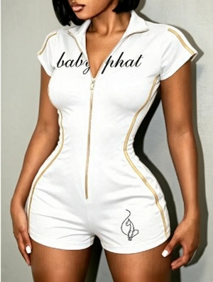 Striped Trim Lapel Zipper Fitted Rompers