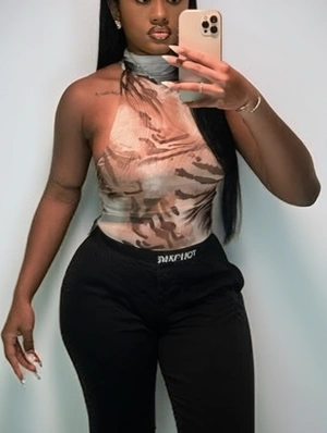 Gauze Zebra Sheer Halter Backless Tanks