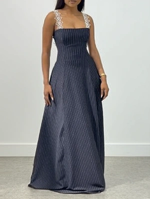 Striped Lacework Sleeveless Swing Maxi Dress