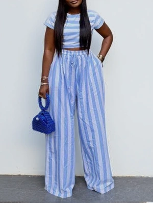 Striped Cropped Wide Leg Pant Sets
