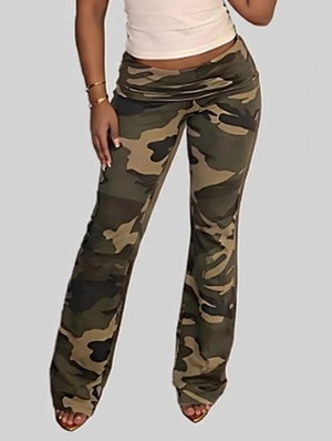 Camouflage Bodycon Low Rise Flared Pants