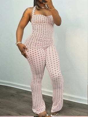 Polka Dots Halter Backless Flared Pant Sets