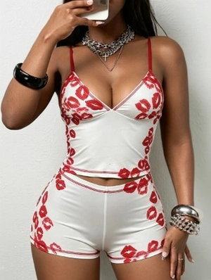 Lips Printed Seam Line Tank Short Sets