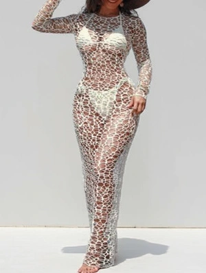 Mesh Cut‑Out Stretch Beach Cover‑Up Dress