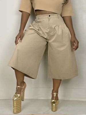 Plain Color Loose Pleated Shorts