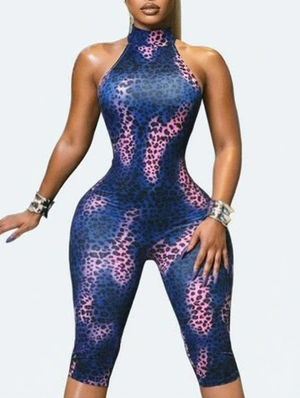 Leopard Halter Backless Lace-Up Rompers