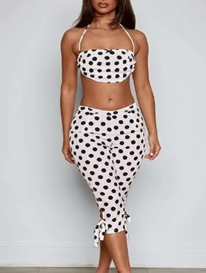 Polka Dots Halter Backless Capri Pants Sets