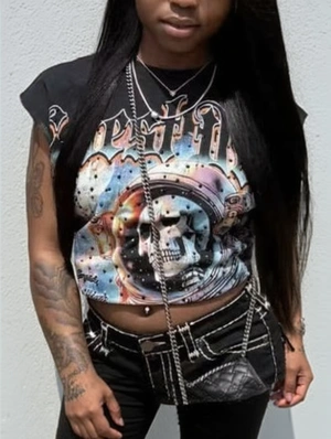 Flame Letter Skull Printed Loose Tanks
