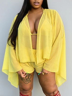 Deep V Neck Smock Bikinis Short Sets