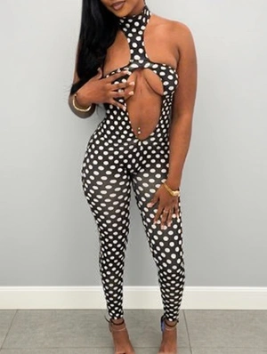 Polka Dots Hollow-out Backless Jumpsuits