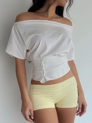 Asymmetric Neck Solid Short Sleeve Tee