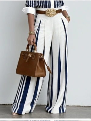 Striped Spandex Mid-rise Pants