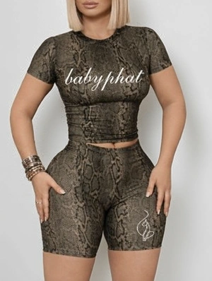 Letter Snake Print Bodycon Short Sets