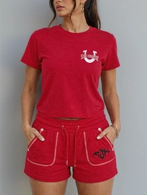 Letter Printed Seam Line Cropped Short Sets