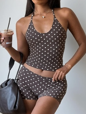 Polka Dots Halter Backless Short Sets