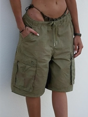 Drawstring Solid Color Cargo Pocket Shorts