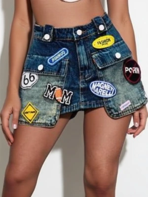Washed Denim Badge Cargo Shorts