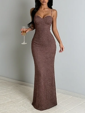 Spaghetti Strap Polka Dots Sleeveless Maxi Dress