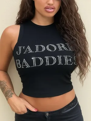 Letter Rhinestones Cropped Tanks
