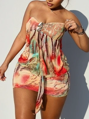 Colorblock Strapless Bubble Mini Dress