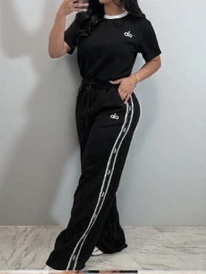 Embroidery Striped Trim Casual Pant Sets