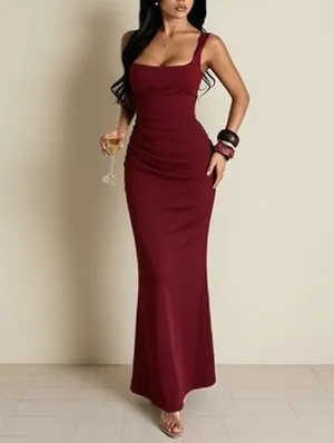 Strap Pleated Sleeveless Slip Long Dress 