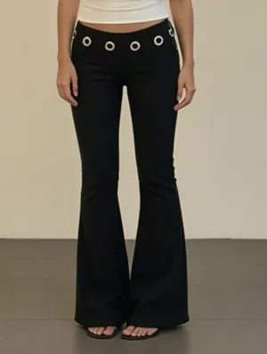 Metal Ring Low Rise Flare Pants