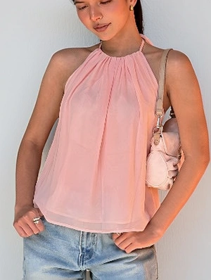 Flowy Halter Pleated Sleeveless Tank Top