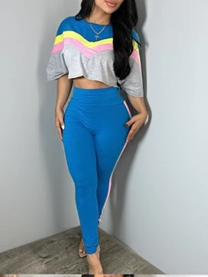 Colorblock Striped Cropped Pant Sets