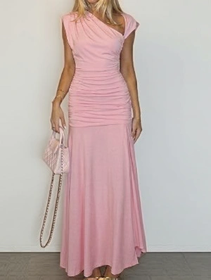 Inclined Shoulder Mid-rise Sleeveless Dress