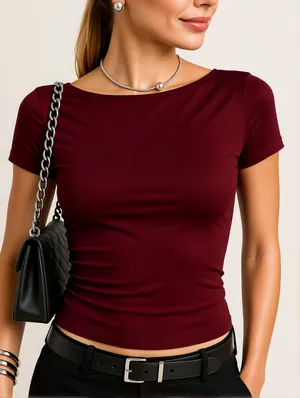 Pure Color Round Neck Backless T-shirts