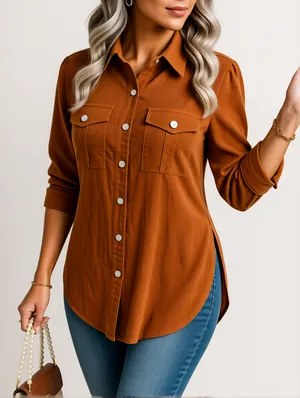 Long Sleeve Terylene Buckle Blouses