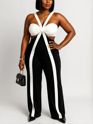Contrast Color Terylene Straight Pants