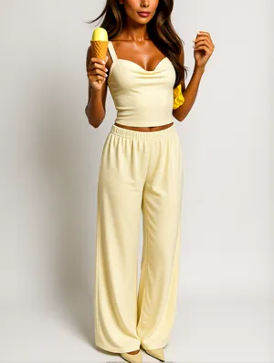 Straight Across Sleeveless Straight Pant Sets