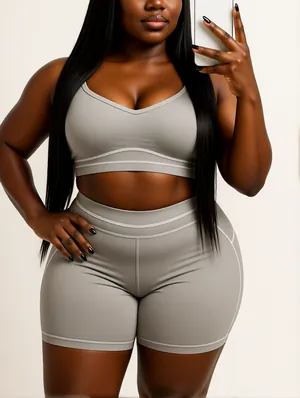 Contrast Lined Sporty Cropped Short Sets