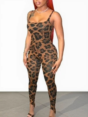 Leopard Fitted Bodysuits Tights Pant Sets