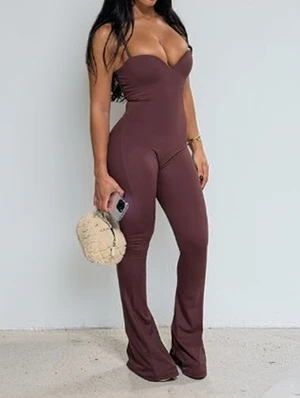 Patchwork Solid Color Backless Jumpsuits