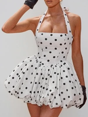 Dot A‑Line Slim Vacation Mini Dress