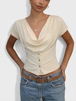 Drape Botton Front Short Sleeve Tshirts