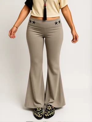 Fold Over Waistband Flare Leg Pants