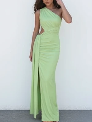Ruched Hollow Out Slit Sleeveless Maxi Dress