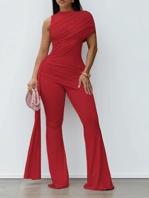 Ruched Irregular One-shoulder Jumpsuits