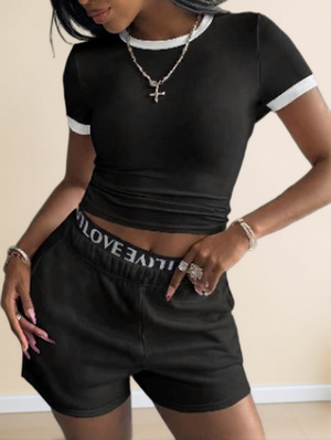 Colorblock Crewneck Bodycon Short Sets