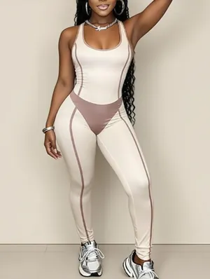 Sporty U Neck Backless Wrap Jumpsuits