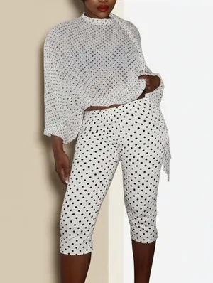 Polka Dots Lace-Up Cropped Knee Shorts Sets