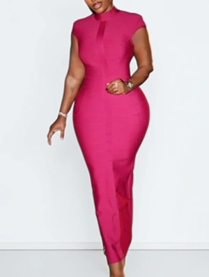 Mock Neck Bandage Cap Sleeve Maxi Dress