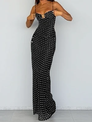 Polka Dot Cut Out Spaghetti Straps Maxi