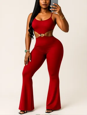 Hollow-out Sleeveless Flared Jumpsuits