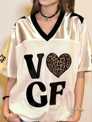 Leopard Heart V Neck Mesh Jerseys